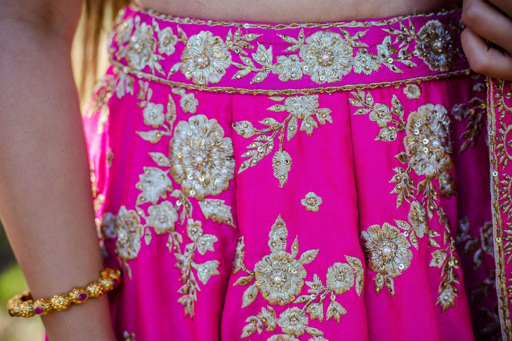 Fuchsia Embroidered Dupion Silk Bridal Lehenga Choli (3-Piece) - Image 15