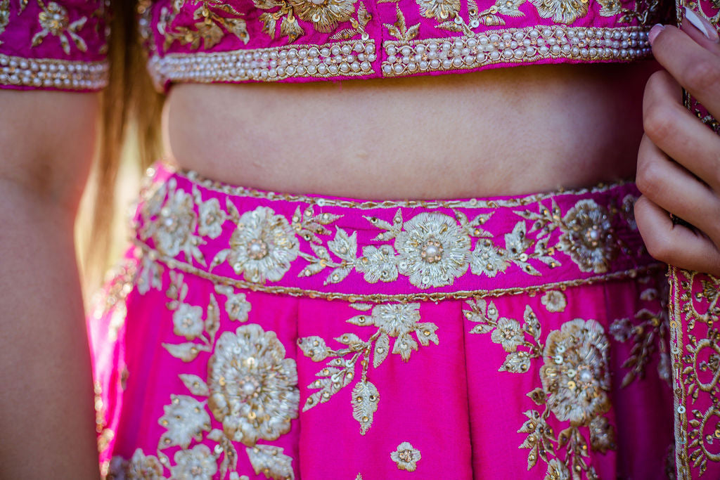 Fuchsia Embroidered Dupion Silk Bridal Lehenga Choli (3-Piece) - Image 16