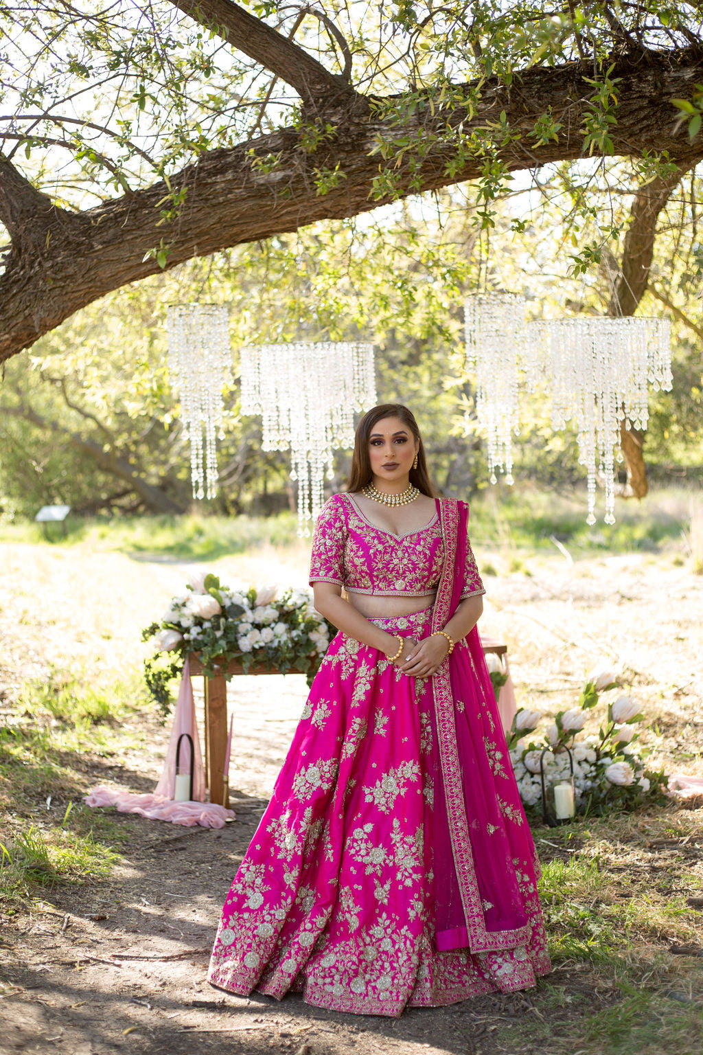 Fuchsia Embroidered Dupion Silk Bridal Lehenga Choli (3-Piece) - Image 7