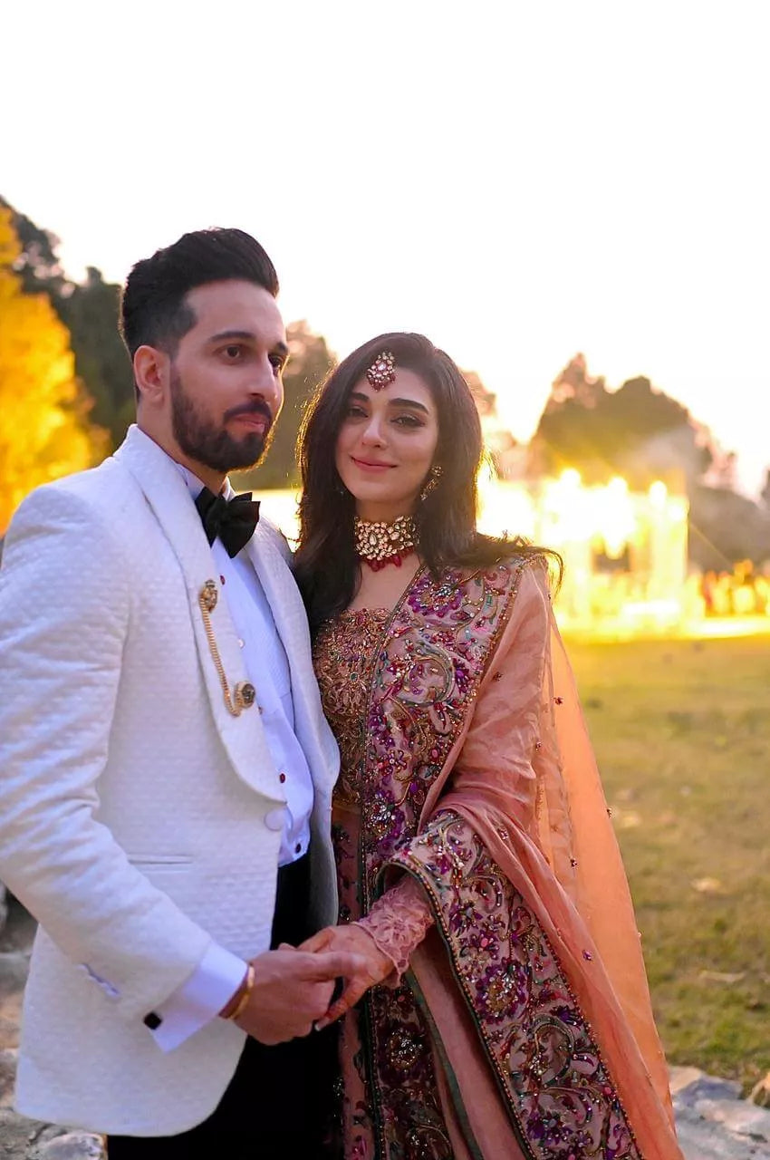 Peach Embellished Satin & Tissue Bridal Lehenga (3-Piece) - Image 1