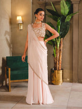 Blush Pink Handworked Georgette Chiffon Lehenga (3-Piece) - Image 2