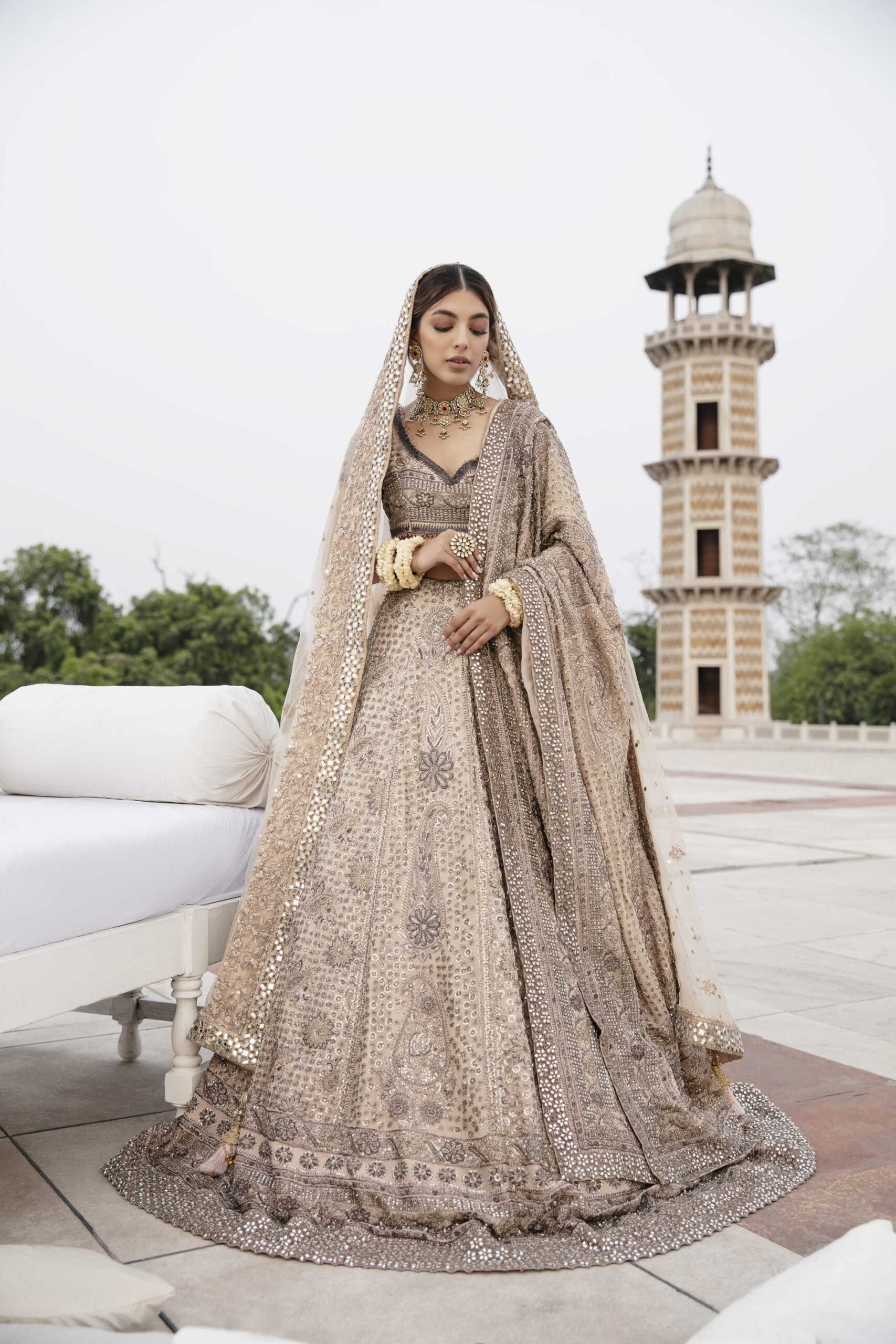 Pakistani Tea-Pink Lucknowi Chikan Kari Georgette Lehenga Choli (3-Piece) - Image 2