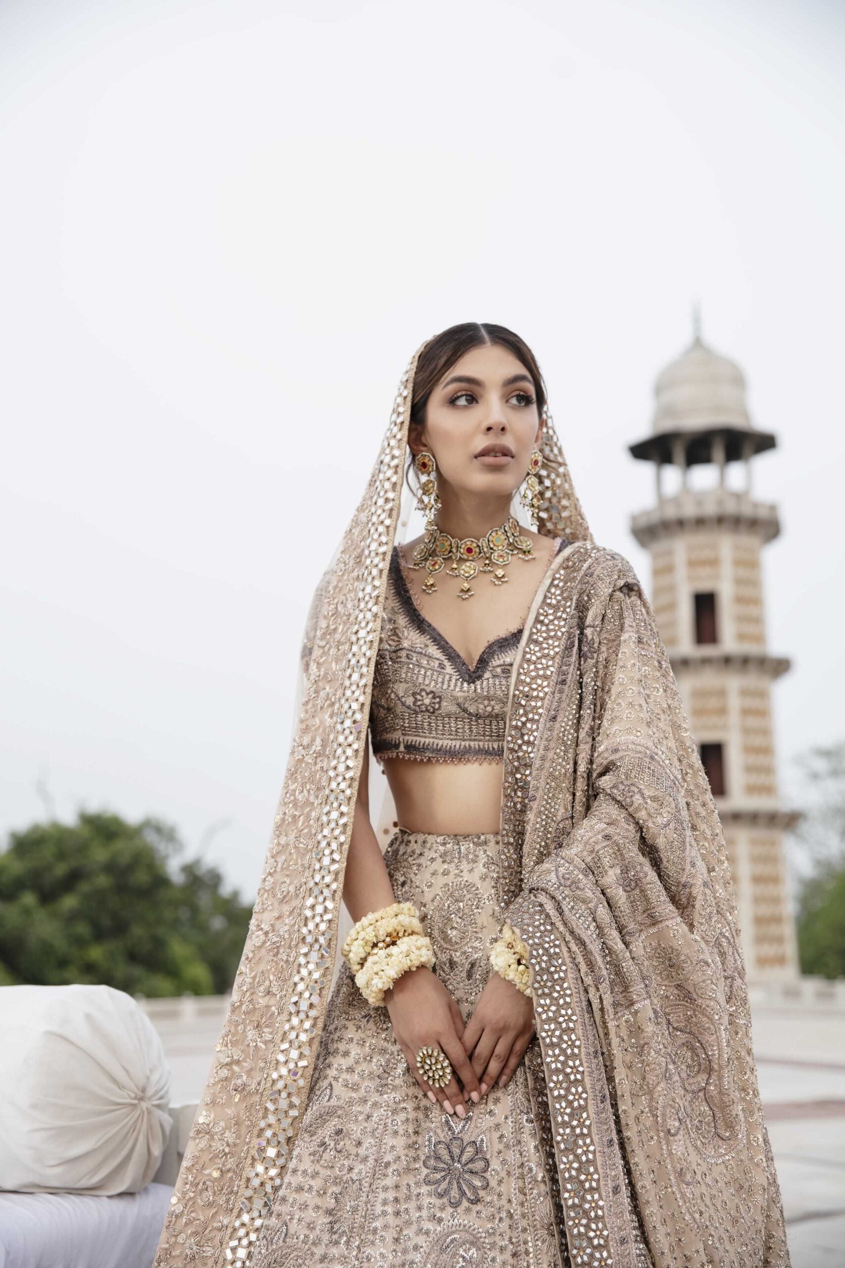 Pakistani Tea-Pink Lucknowi Chikan Kari Georgette Lehenga Choli (3-Piece) - Image 3