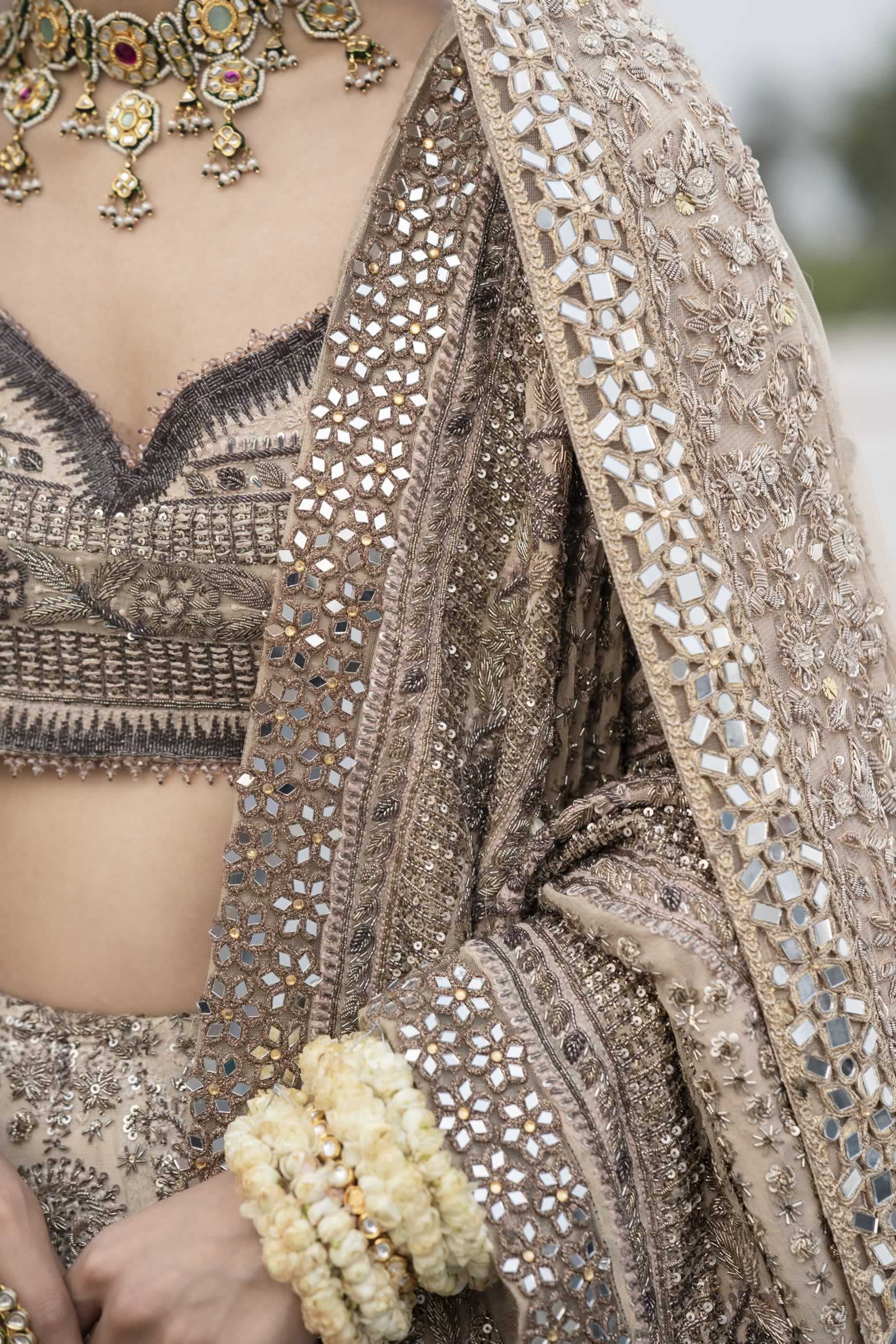 Pakistani Tea-Pink Lucknowi Chikan Kari Georgette Lehenga Choli (3-Piece) - Image 5