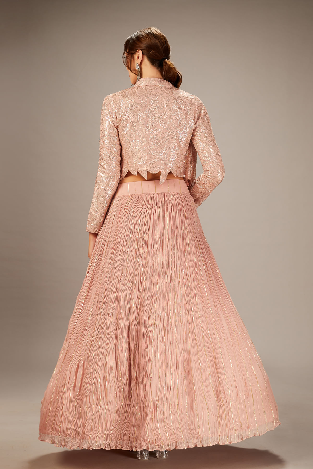 Blush Pink Cutdana Georgette Lehenga (3-Piece) - Image 10