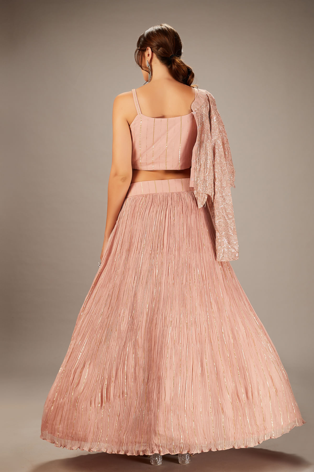 Blush Pink Cutdana Georgette Lehenga (3-Piece) - Image 11