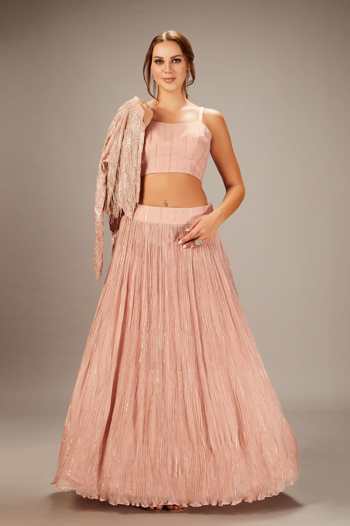 Blush Pink Cutdana Georgette Lehenga (3-Piece) - Image 3