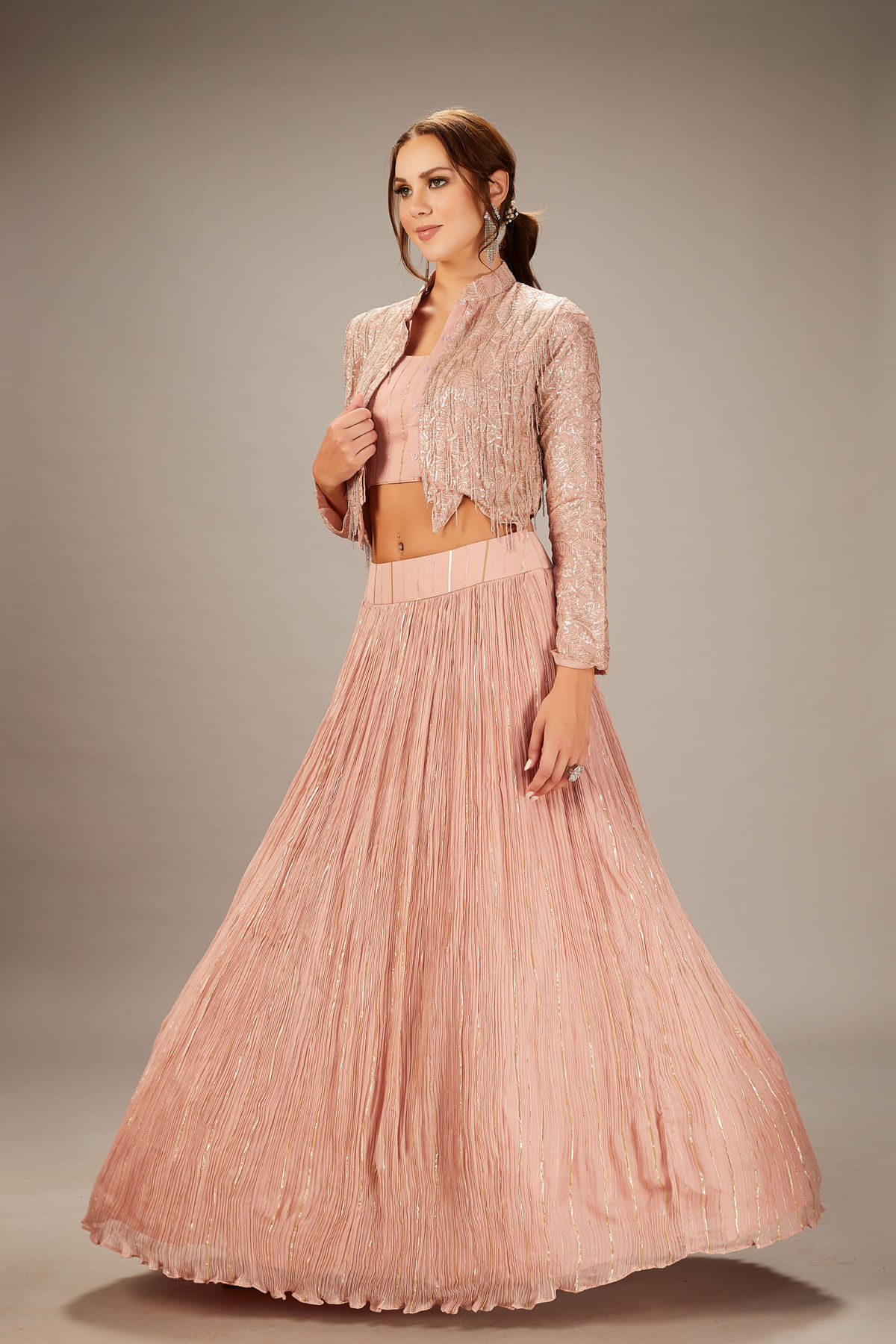 Blush Pink Cutdana Georgette Lehenga (3-Piece) - Image 4
