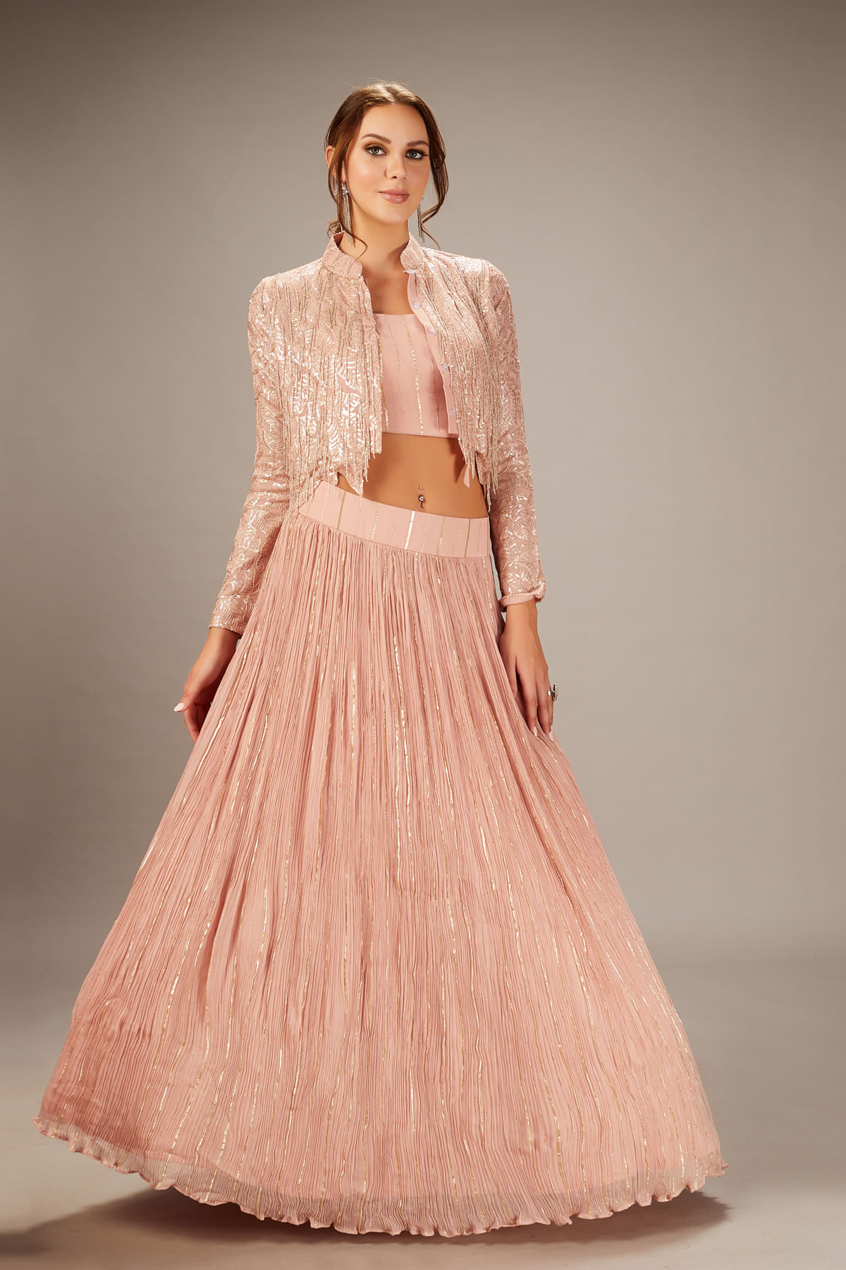 Blush Pink Cutdana Georgette Lehenga (3-Piece) - Image 5