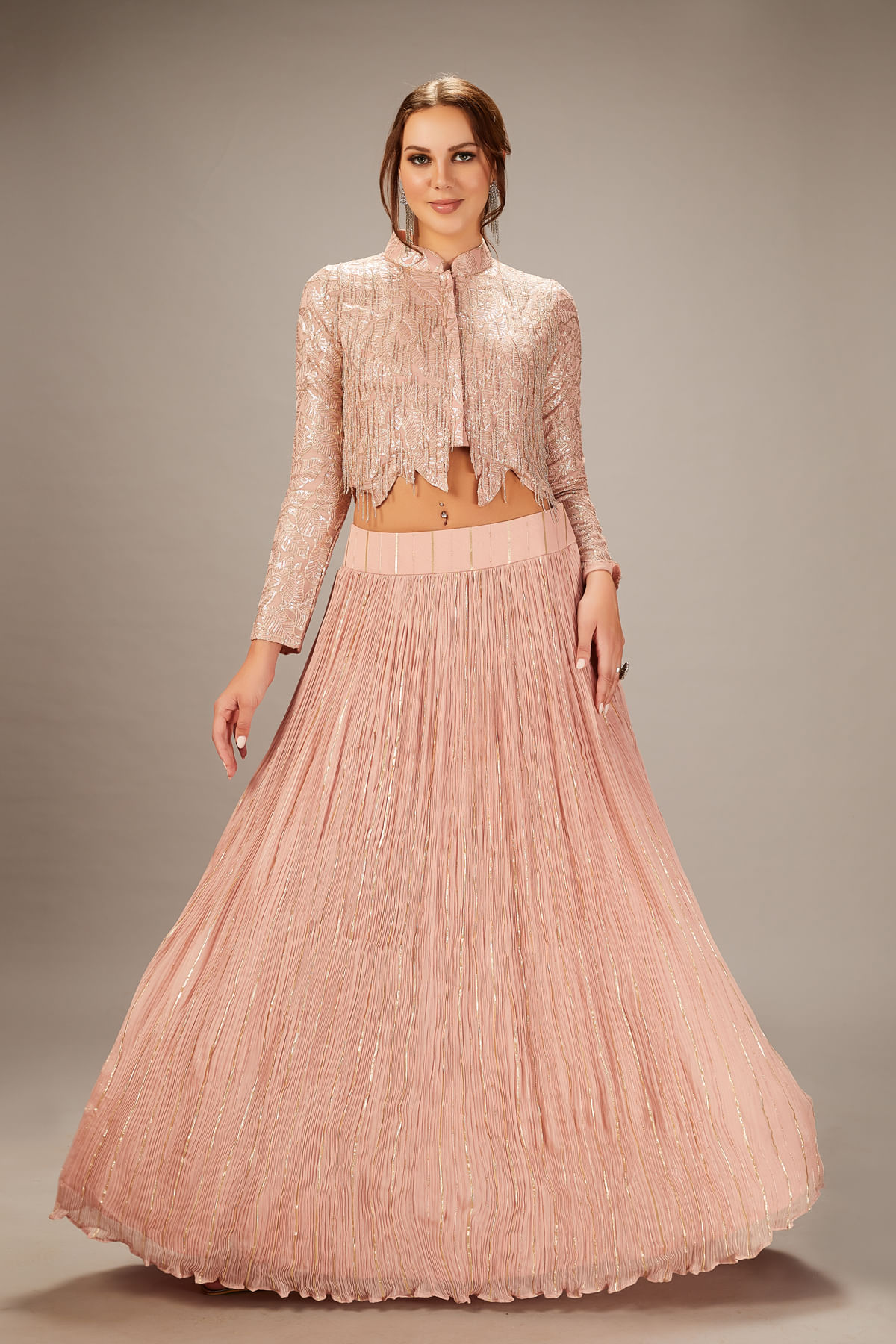 Blush Pink Cutdana Georgette Lehenga (3-Piece) - Image 9