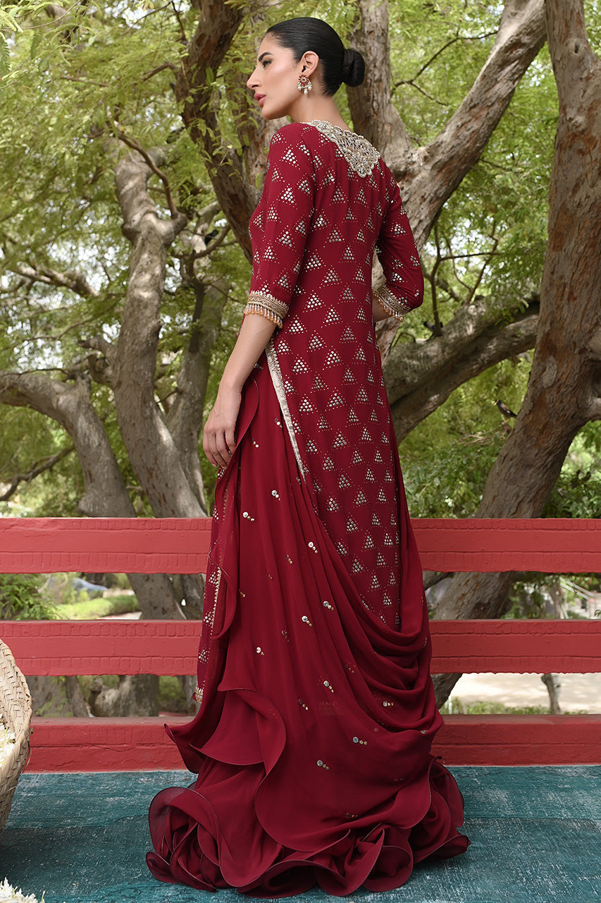 Deep Rose Kamdani Georgette Lehenga (3-Piece) - Image 2