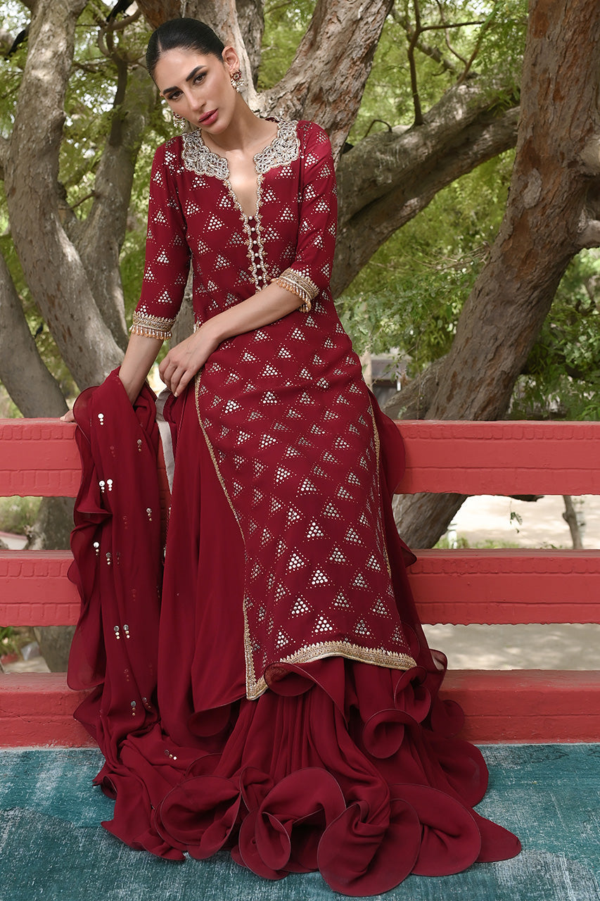 Deep Rose Kamdani Georgette Lehenga (3-Piece) - Image 3