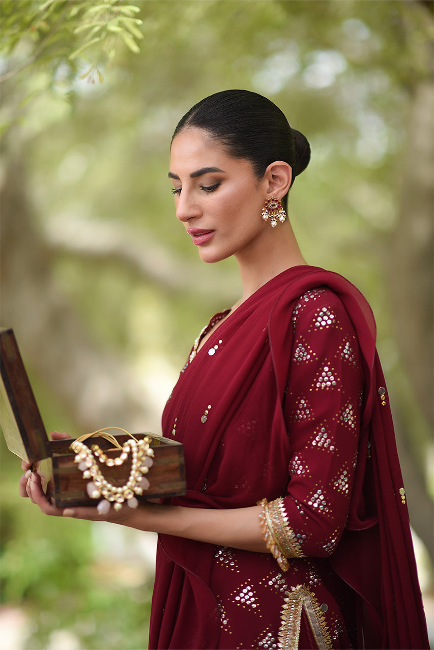 Deep Rose Kamdani Georgette Lehenga (3-Piece) - Image 4