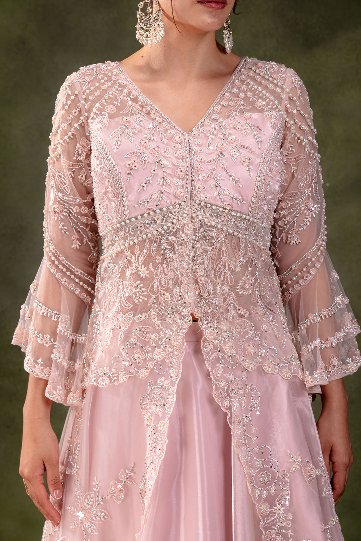 Baby Pink Sequined Glass Tissue Lehenga (2-Piece) - Image 5