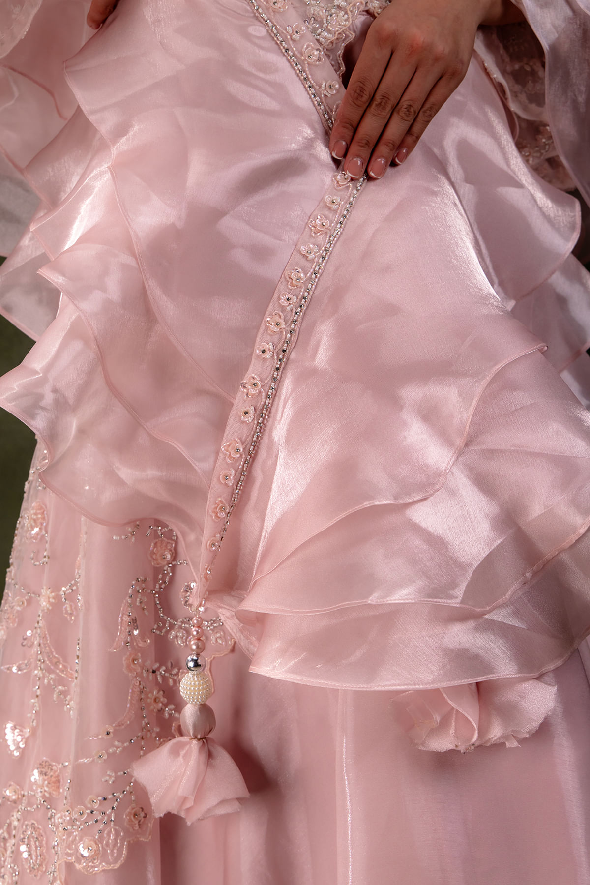 Baby Pink Sequined Glass Tissue Lehenga (2-Piece) - Image 6