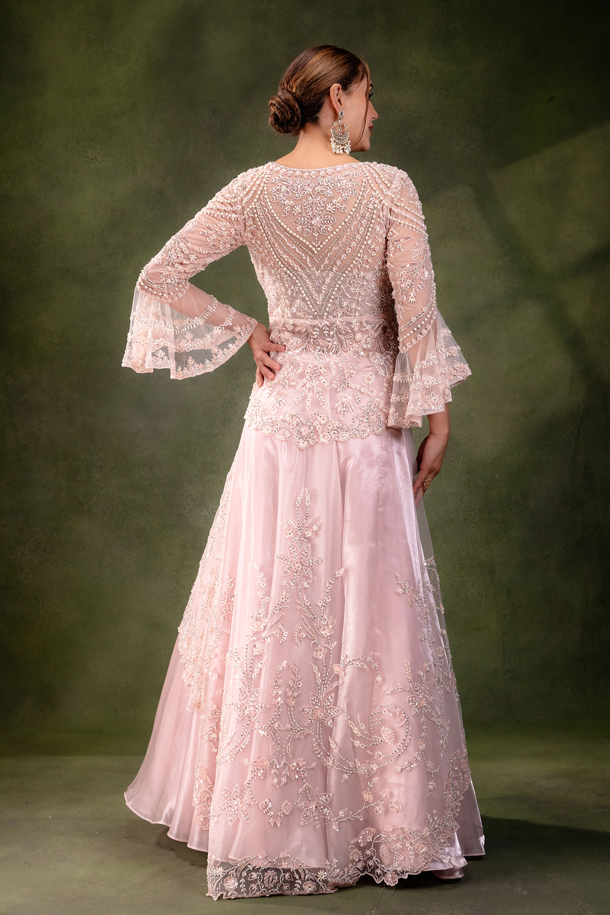 Baby Pink Sequined Glass Tissue Lehenga (2-Piece) - Image 7
