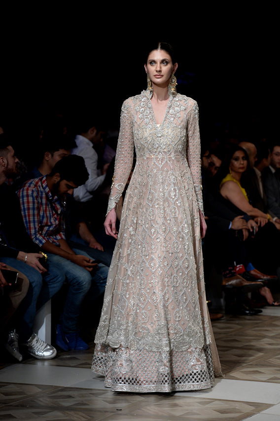 Pakistani Rose Pink Zardozi Indian Net Lehenga (3-Piece) - Image 5