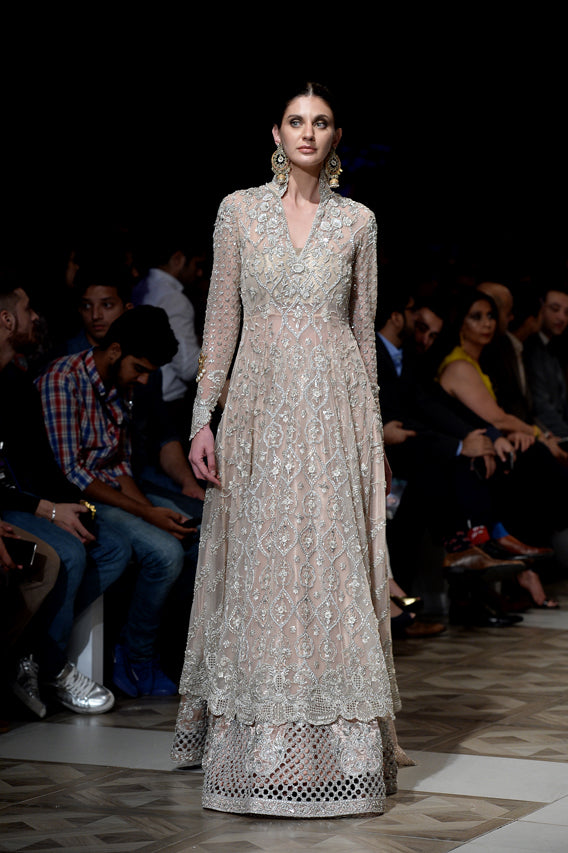 Pakistani Rose Pink Zardozi Indian Net Lehenga (3-Piece) - Image 6