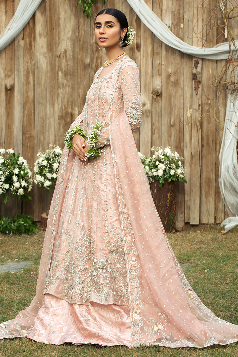 Venetian Pink Embroidered Net Kalidar Lehenga (3-Piece) - Image 1