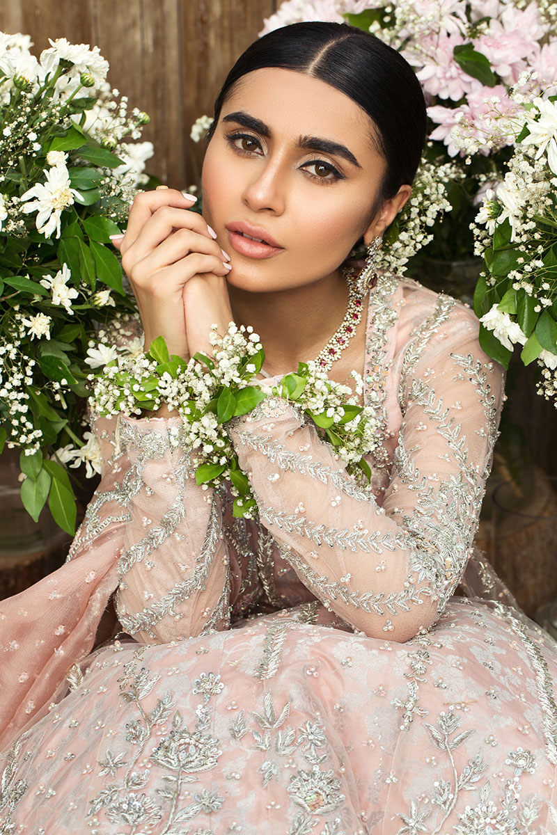 Venetian Pink Embroidered Net Kalidar Lehenga (3-Piece) - Image 2