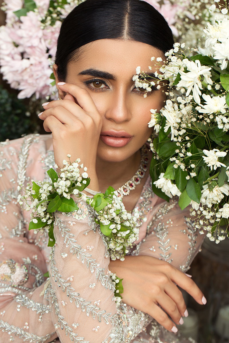 Venetian Pink Embroidered Net Kalidar Lehenga (3-Piece) - Image 5