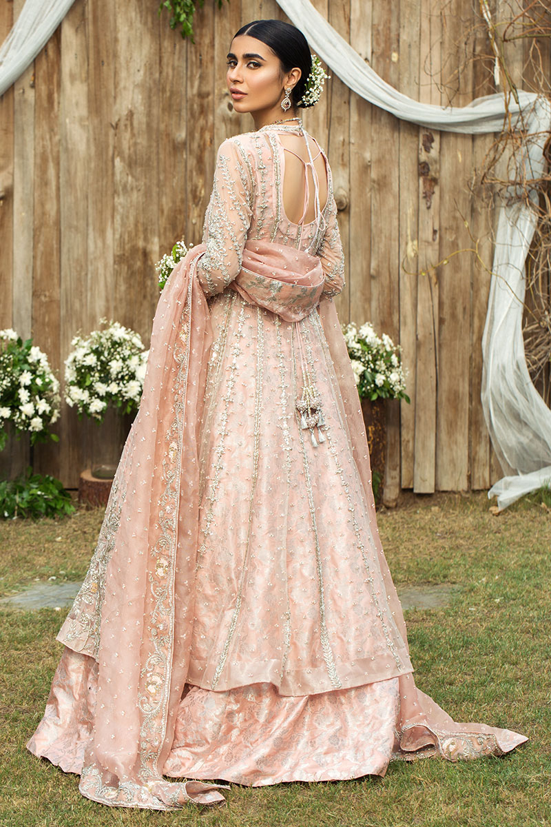 Venetian Pink Embroidered Net Kalidar Lehenga (3-Piece) - Image 6