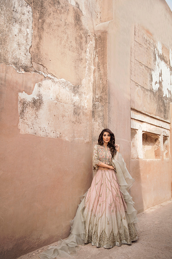Blush Pink Embellished Organza Choli & Ombré Jamawar Lehenga (3-Piece) - Image 4