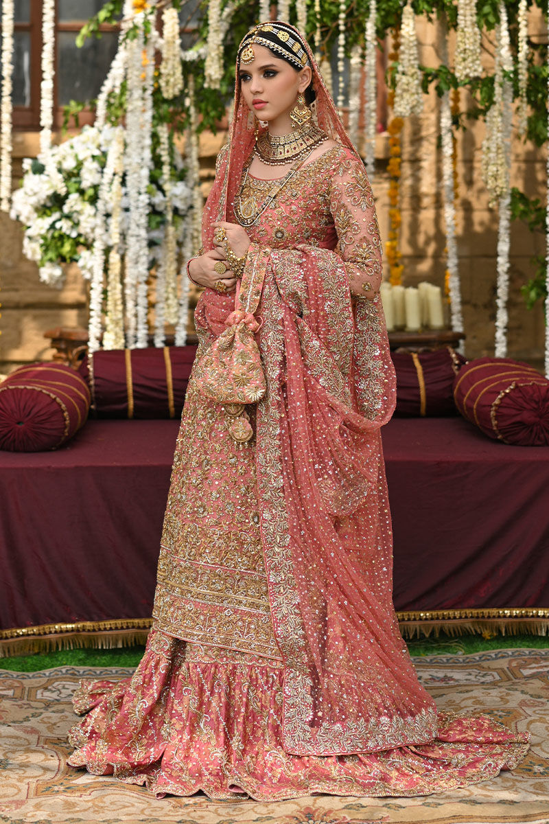 Watermelon Pink Embellished Net & Jamawar Farshi Lehenga (3-Piece) - Image 1