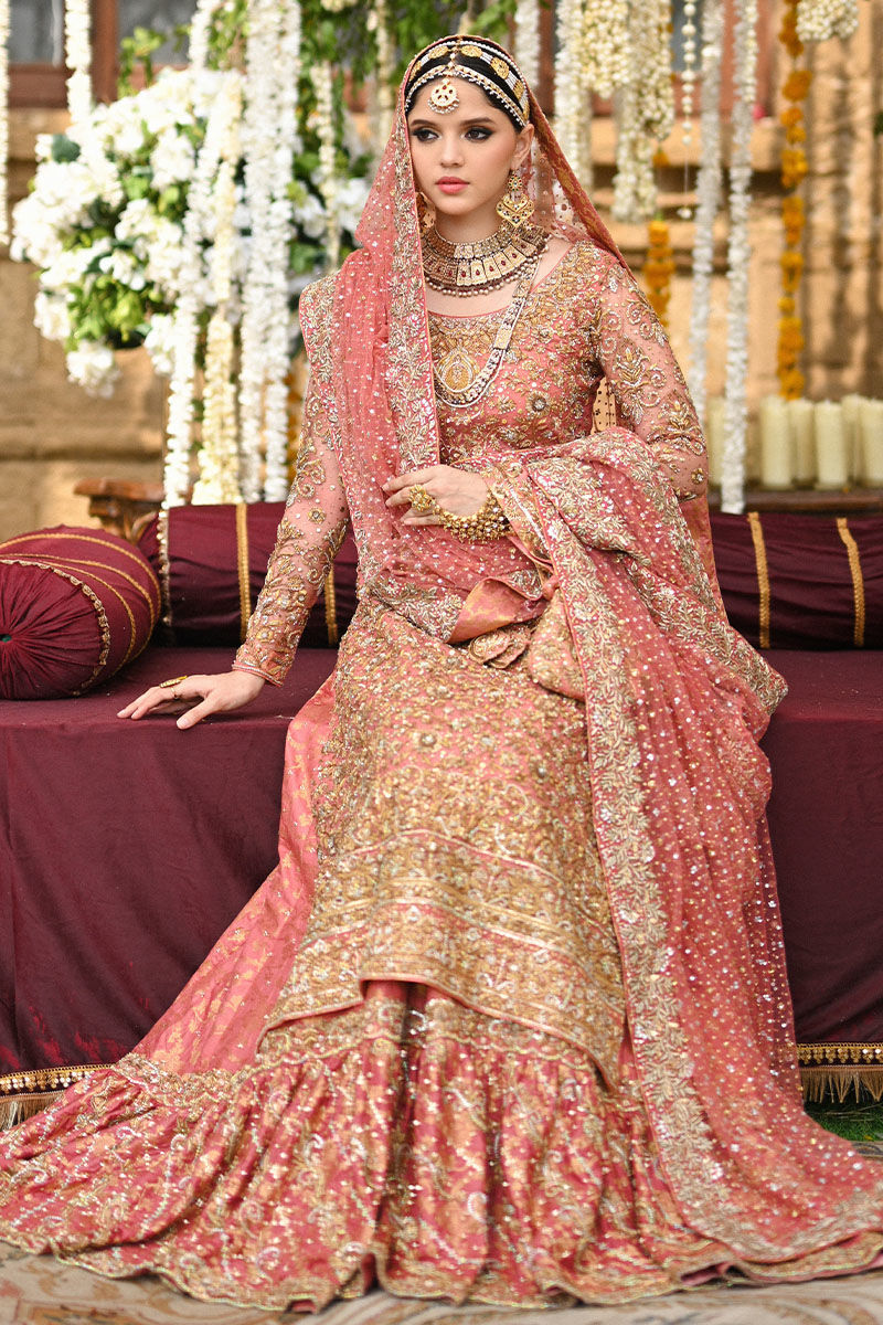Watermelon Pink Embellished Net & Jamawar Farshi Lehenga (3-Piece) - Image 4