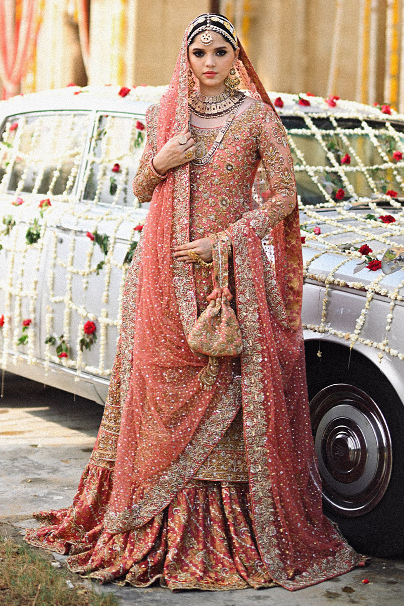 Watermelon Pink Embellished Net & Jamawar Farshi Lehenga (3-Piece) - Image 6