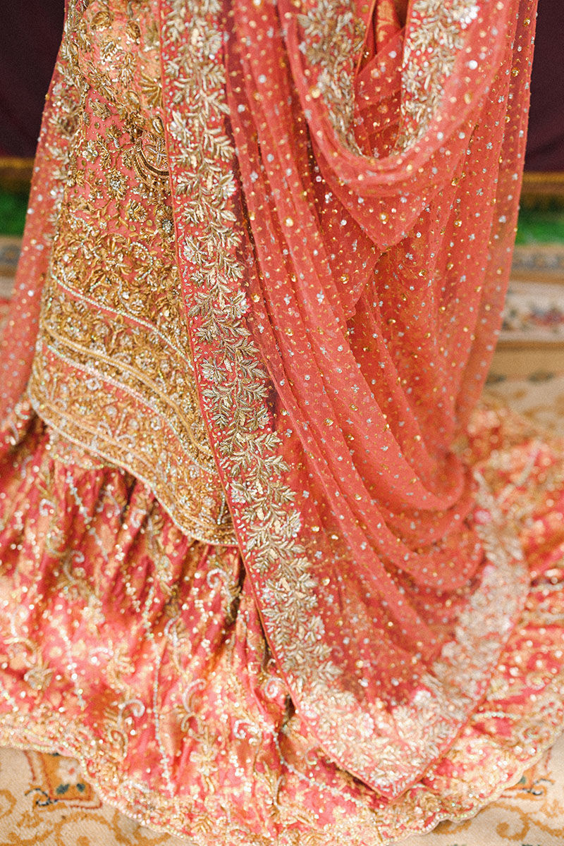 Watermelon Pink Embellished Net & Jamawar Farshi Lehenga (3-Piece) - Image 9