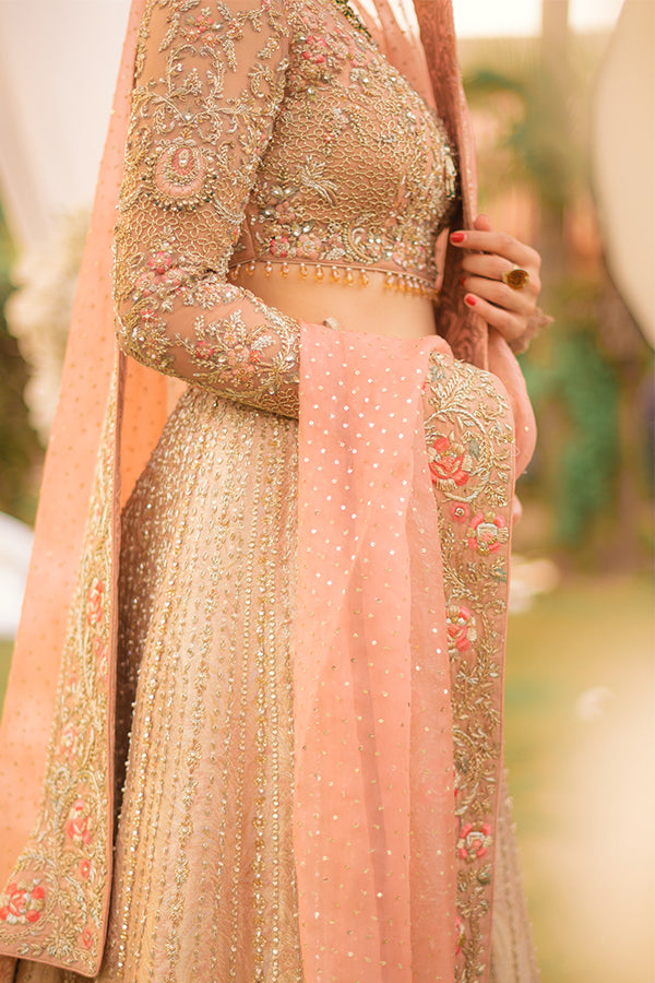 Blush Pink Embellished Net Choli with Jamawar Lehenga (3-Piece) - Image 5