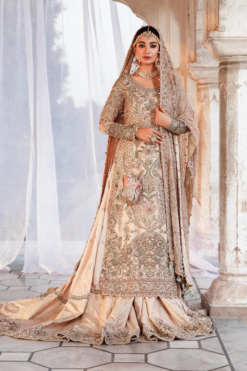 Pakistani Powder Pink Embellished Organza & Jamawar Bridal Lehenga (3-Piece) - Image 1