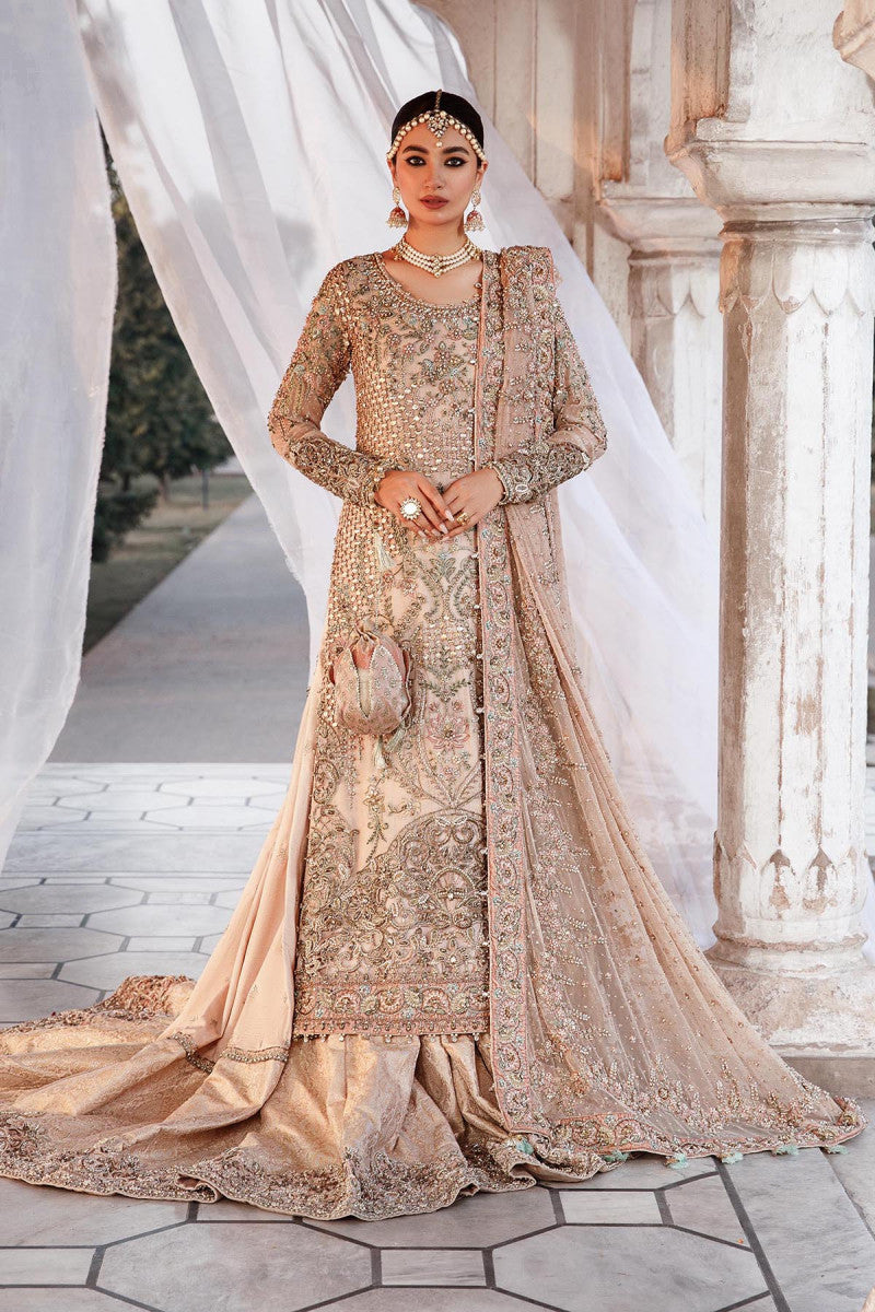 Pakistani Powder Pink Embellished Organza & Jamawar Bridal Lehenga (3-Piece) - Image 4
