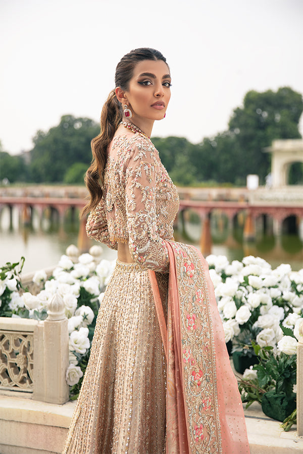 Blush Pink Embellished Net Choli with Jamawar Lehenga (3-Piece) - Image 2