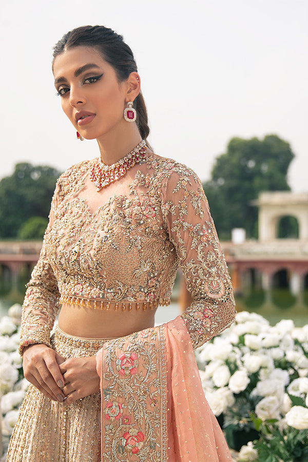 Blush Pink Embellished Net Choli with Jamawar Lehenga (3-Piece) - Image 5