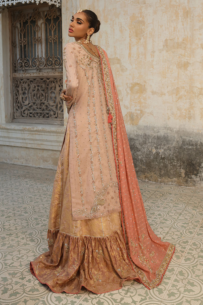 Indian Blush Pink Embellished Net Bridal Lehenga (3-Piece) - Image 3