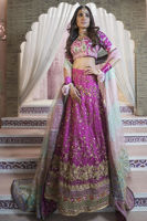 Pakistani Magenta Kashmiri Embroidered Self-Jamawar Lehenga (3-Piece) - Image 2