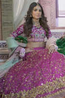 Pakistani Magenta Kashmiri Embroidered Self-Jamawar Lehenga (3-Piece) - Image 6