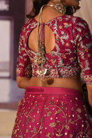 Pakistani Magenta Kashmiri Embroidered Self-Jamawar Lehenga (3-Piece) - Image 8