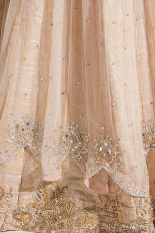 Pale Pink Hand-Embellished Jamawar & Net Lehenga (3-Piece) - Image 5