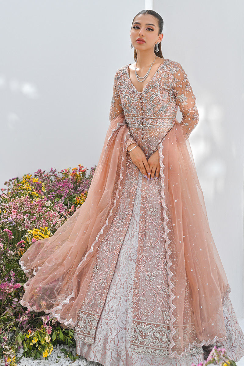 Dusty Pink Embroidered Net & Jamawar Lehenga (3-Piece) - Image 1