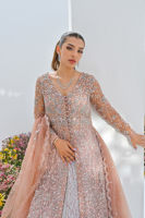 Dusty Pink Embroidered Net & Jamawar Lehenga (3-Piece) - Image 3