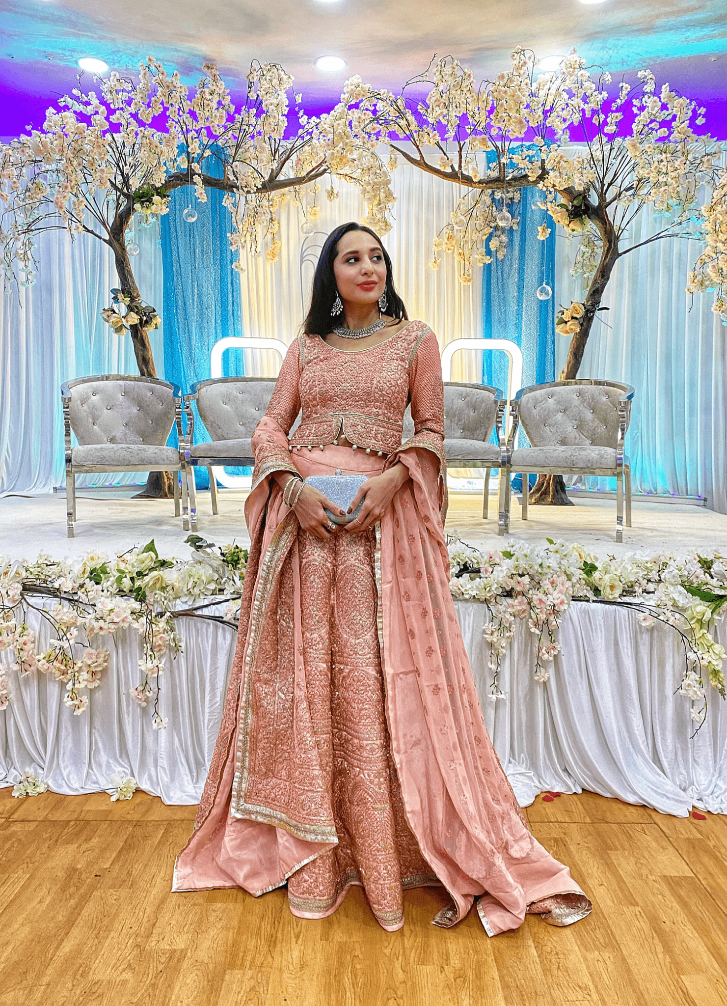 Pakistani Pink Embroidered Jamawar Lehenga Set (3-Piece) - Image 1