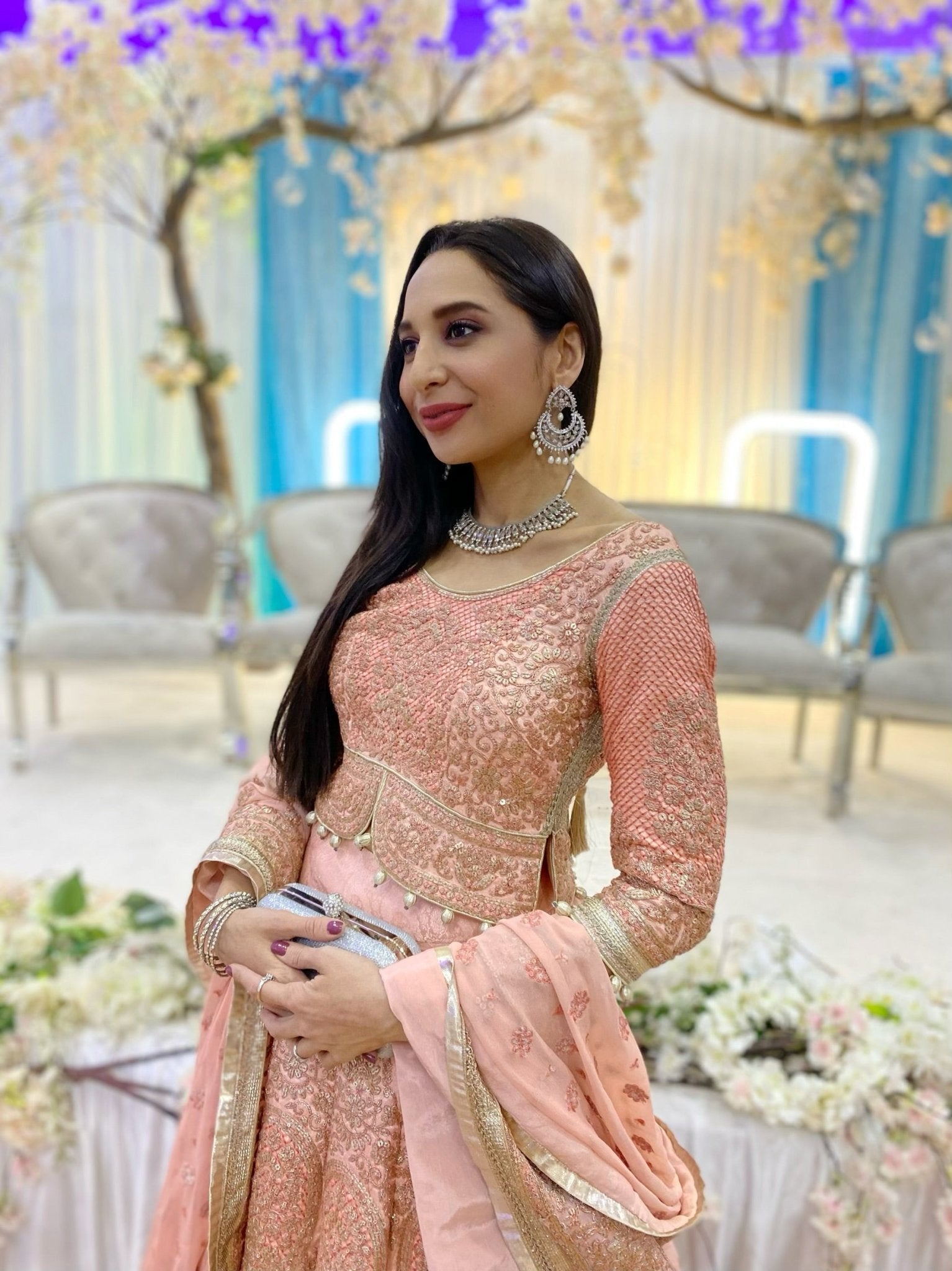 Pakistani Pink Embroidered Jamawar Lehenga Set (3-Piece) - Image 2