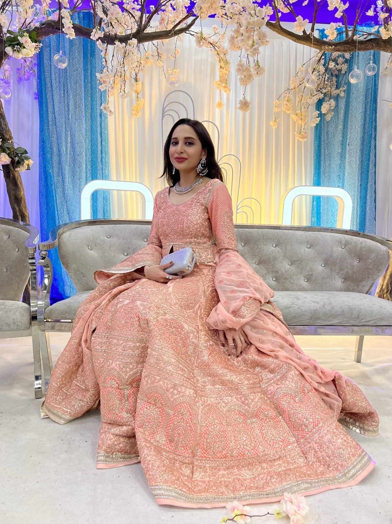 Pakistani Pink Embroidered Jamawar Lehenga Set (3-Piece) - Image 3