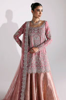 Deep Pink Zardozi Net Shirt with Jamawar Lehenga (3-Piece) - Image 3
