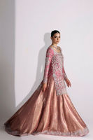 Deep Pink Zardozi Net Shirt with Jamawar Lehenga (3-Piece) - Image 7