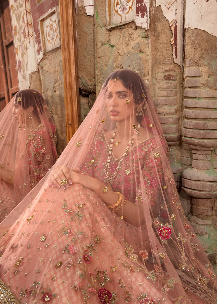 Watermelon Pink Zardozi Raw Silk & Jamawar Lehenga (3-Piece) - Image 3