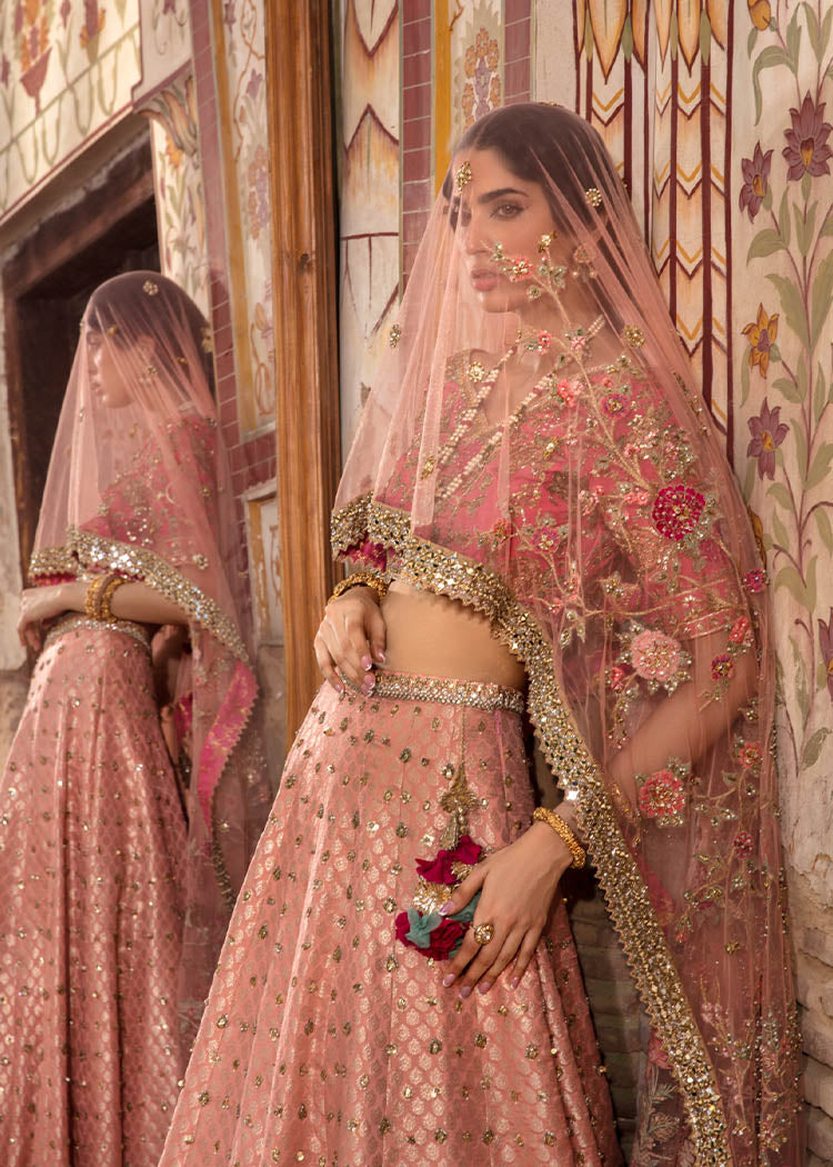 Watermelon Pink Zardozi Raw Silk & Jamawar Lehenga (3-Piece) - Image 4